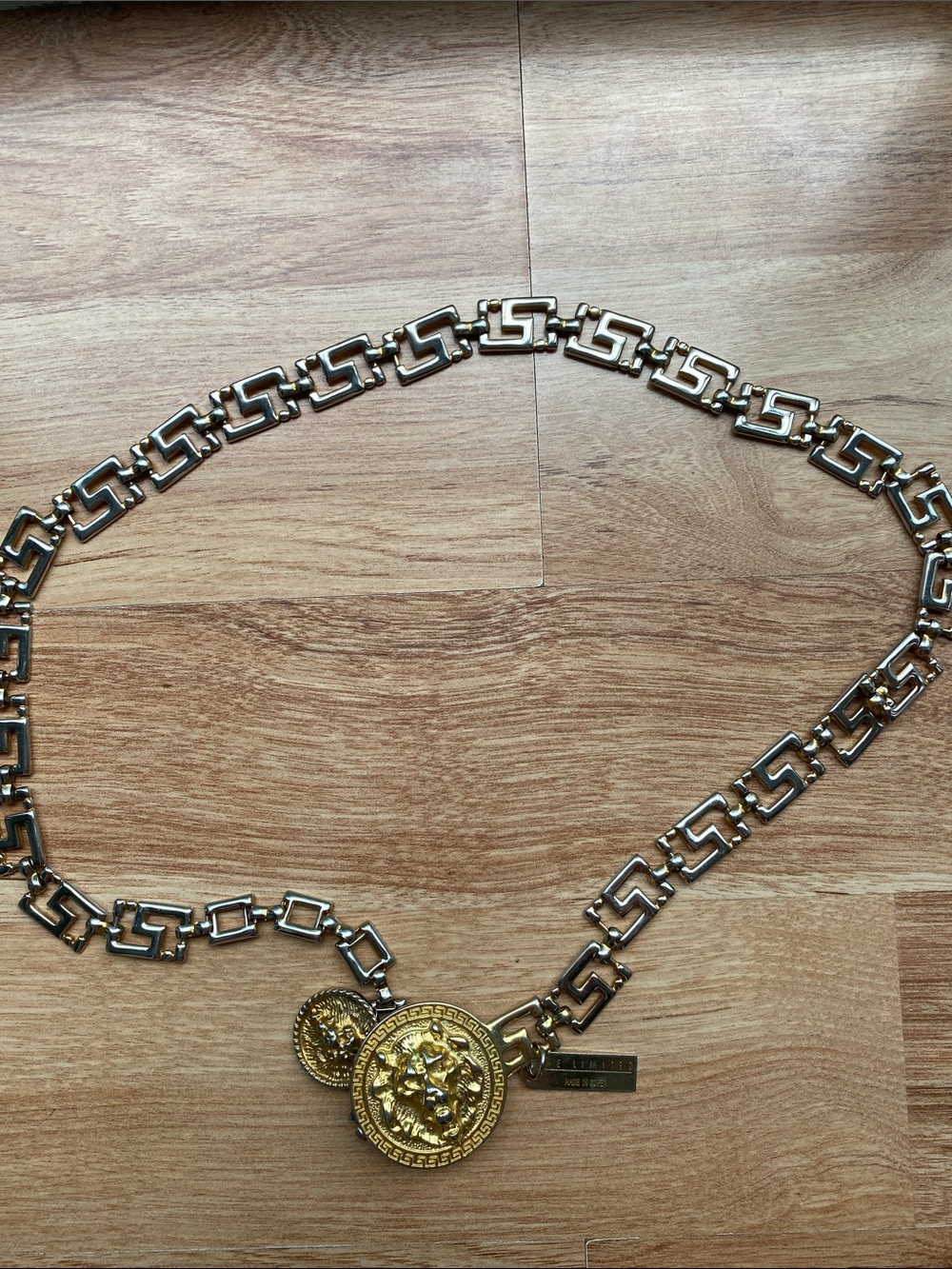 Gold Lion Medallion vintage Chain Belt with Coin Charm